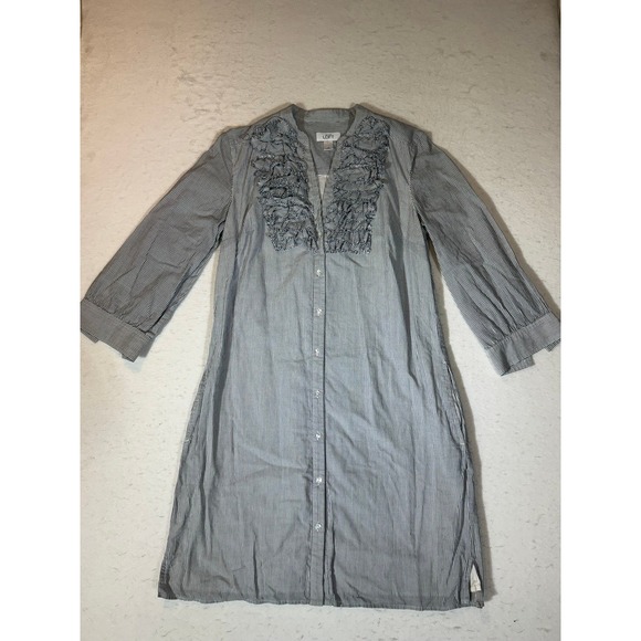 LOFT Dresses & Skirts - Ann Taylor LOFT Womens Blue White Pinstripe Ruffle Shirt Dress Size 8